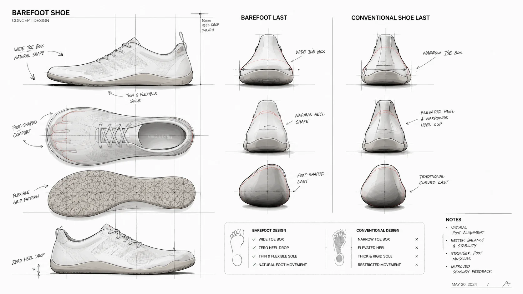 Design drawings for barefoot shoes