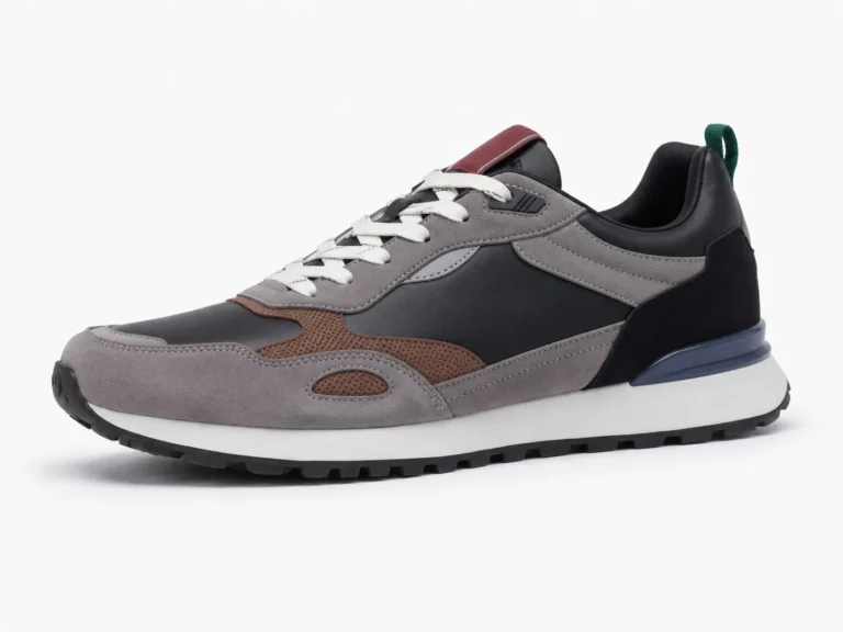 Grauer und marineblauer Retro-Sneaker aus Textil