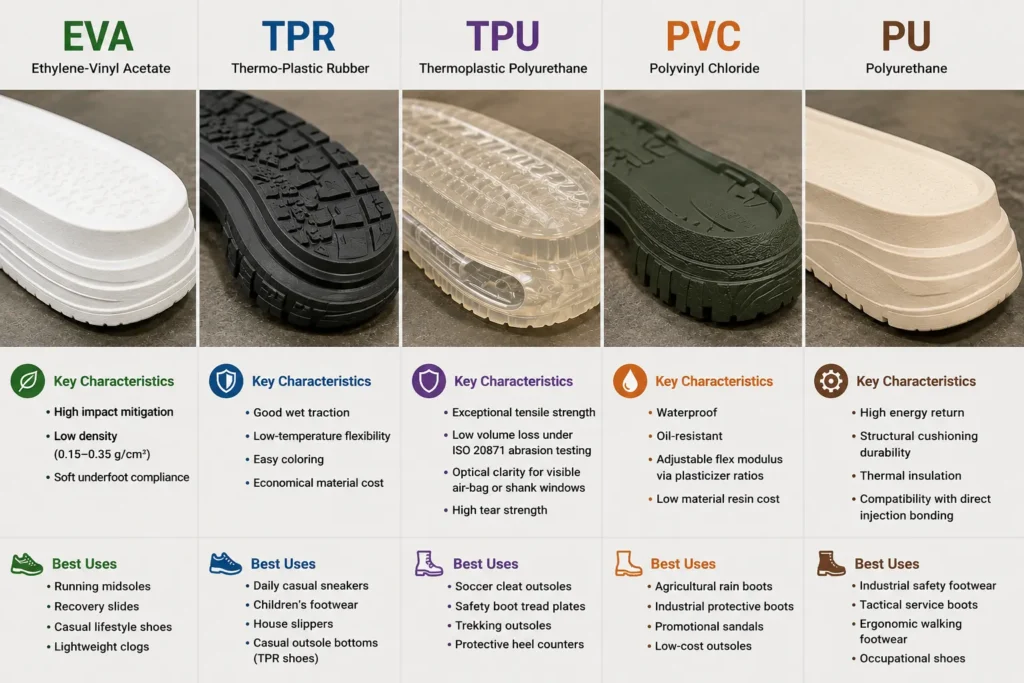 Comparison Of Five Types Of Shoe Sole Materials