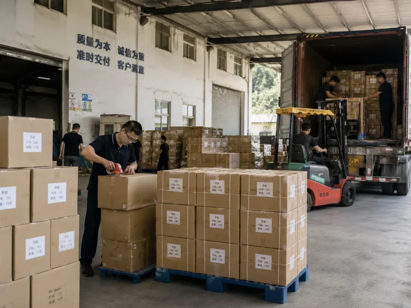 Workers are packing and shipping the shoes, preparing them for delivery to customers.